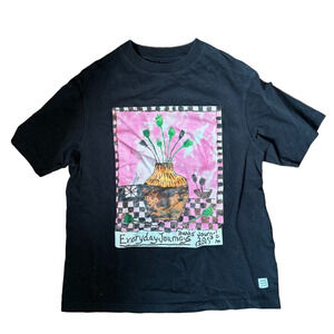 Black Graphic Tee with Pink Accents